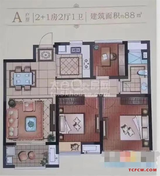 景瑞望府简装好房3房/2厅/1卫朝南89平米190万