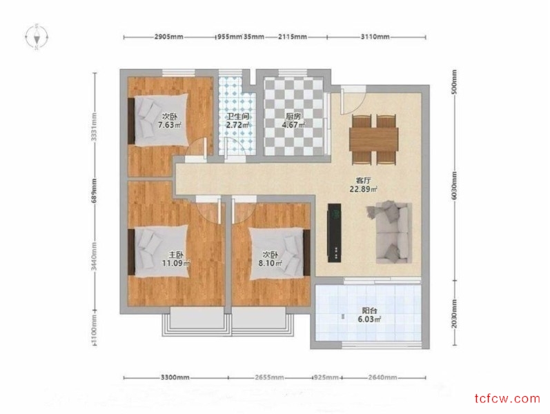 大庆锦绣新城精装好房3房/2厅/1卫朝南90平米110万