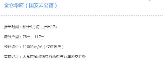 太仓九月、十月，12楼盘新房源将入市