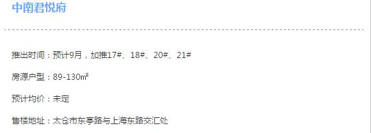 太仓九月、十月，12楼盘新房源将入市