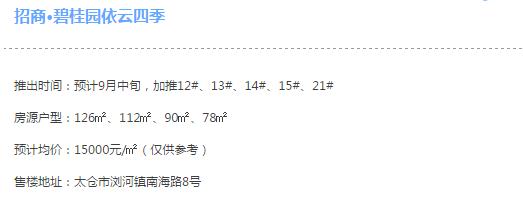 太仓九月、十月，12楼盘新房源将入市