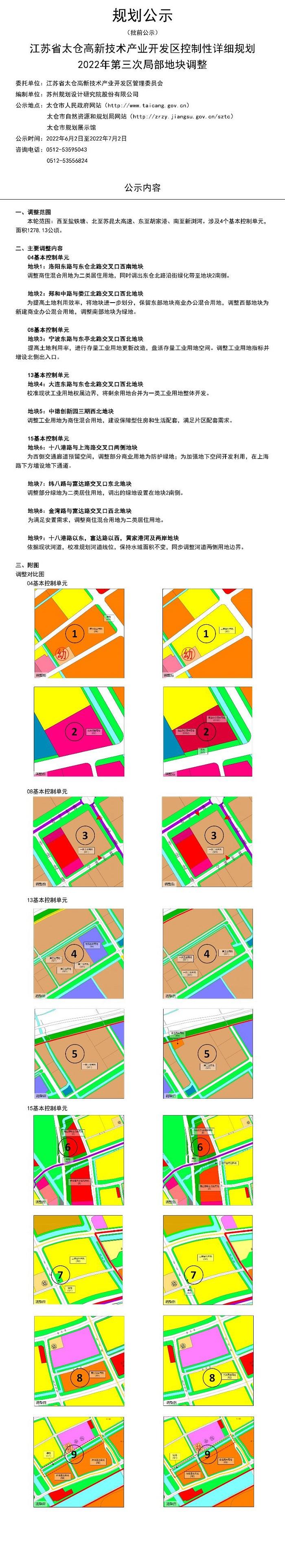 江苏省太仓高新技术产业开发区控制性详细规划2022年第三次局部地块调整